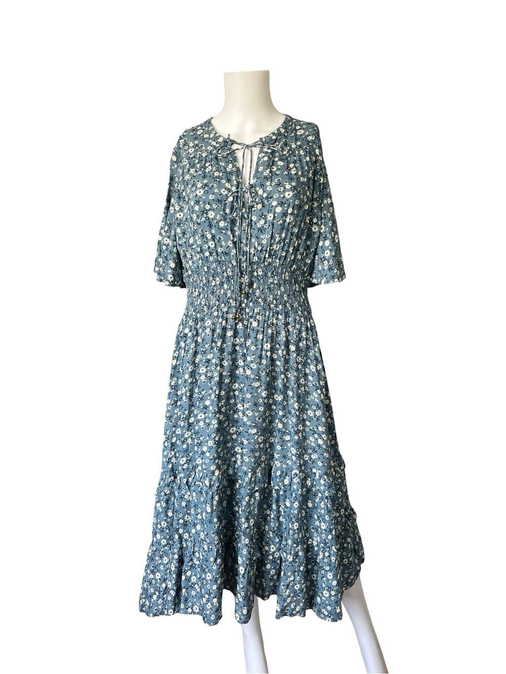 Baltic Born Spell Boho Midi Dress Blue Floral Cottagecore Womens Size XL